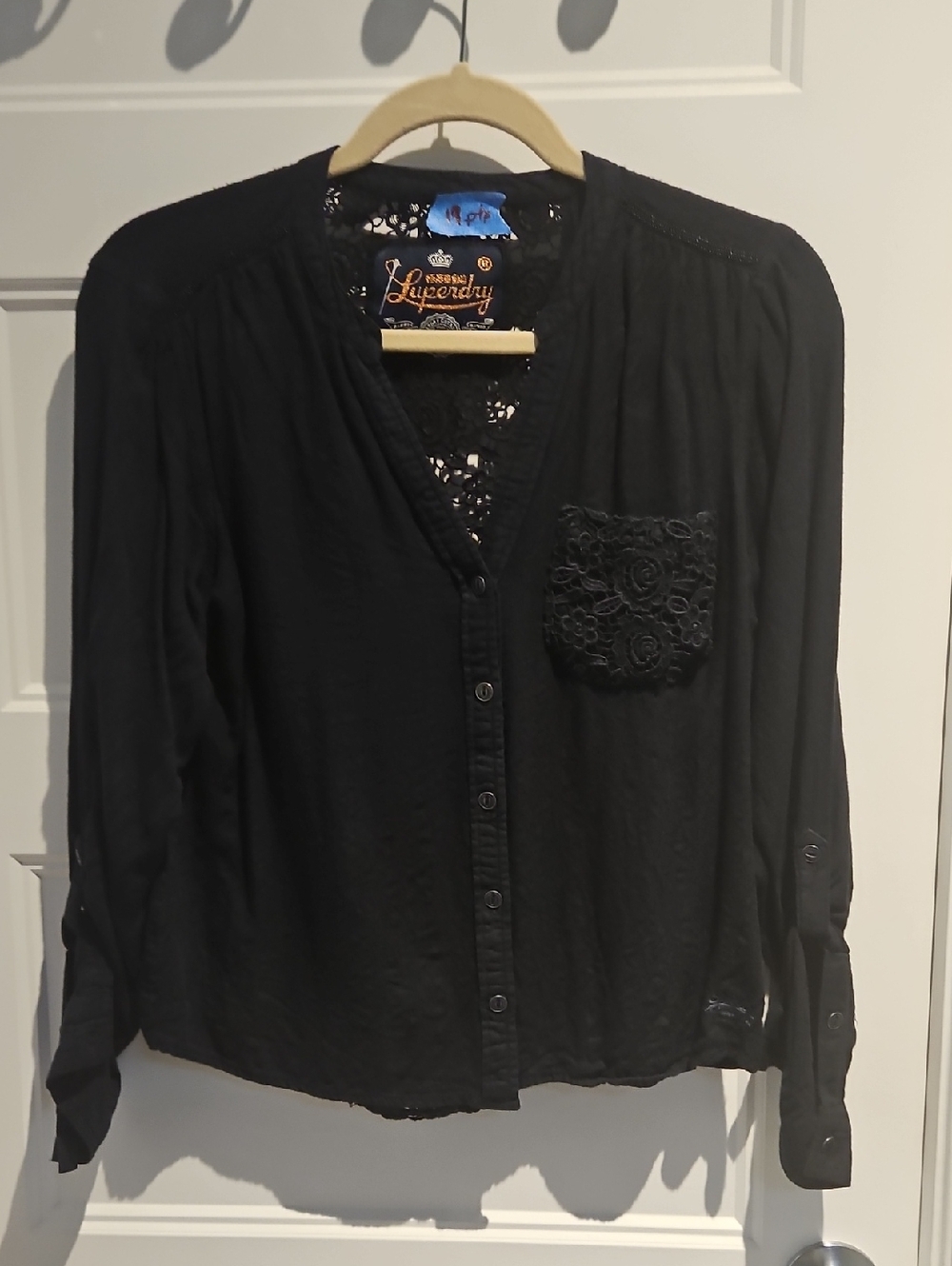 Superdry Medium Lace Back Top With Roll Up Sleeves